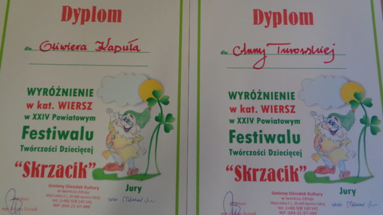 Wyróżnienia na festiwalu Twórczości Dziecięcej SKRZACIK