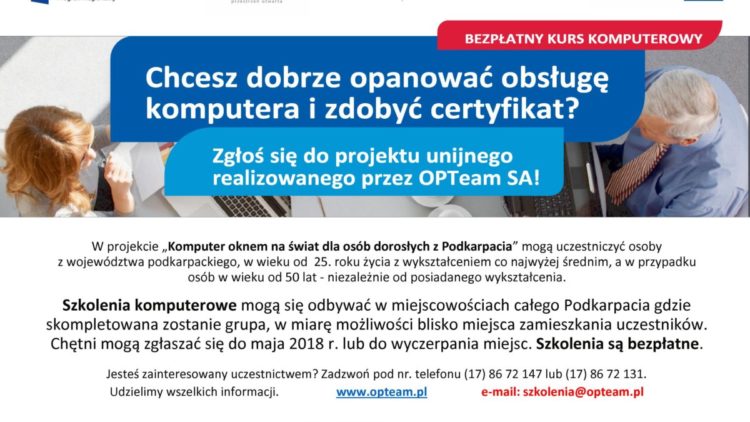 Bezpłatnych szkoleniach komputerowych dla mieszkańców Podkarpacia