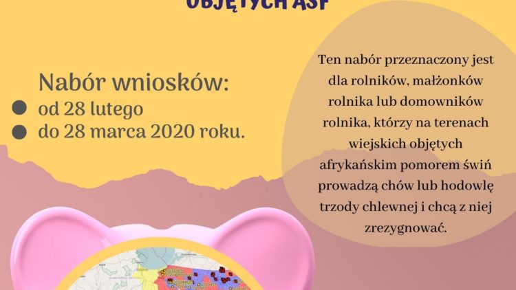 Nabór wniosków w ramach PROW 2014 – 2020 „Premia na rozpoczęcie działalności pozarolniczej na terenach wiejskich objętych ASF”