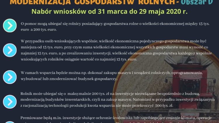 Nabór wniosków w ramach „Modernizacji gospodarstw rolnych obszar d”