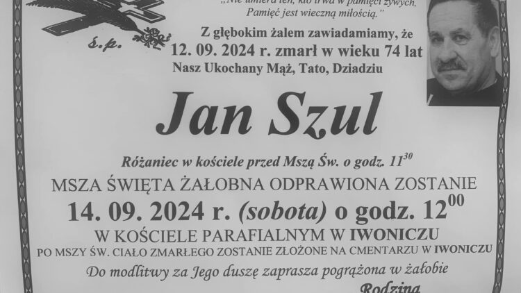 Z wielkim żalem pożegnaliśmy Pana Jana Szula, wieloletniego członka Gminnej Komisji Rozwiązywania Problemów Alkoholowych