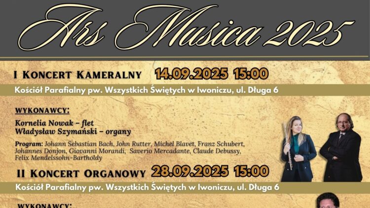 Zapraszamy na XX Jubileuszowy Festiwal Muzyki Organowej i Kameralnej Ars Musica 2025!
