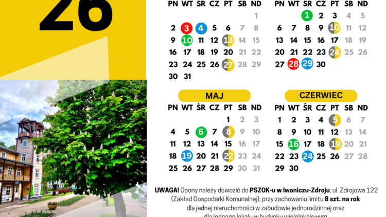 Harmonogram odbioru odpadów w Gminie Iwonicz-Zdrój na rok 2026