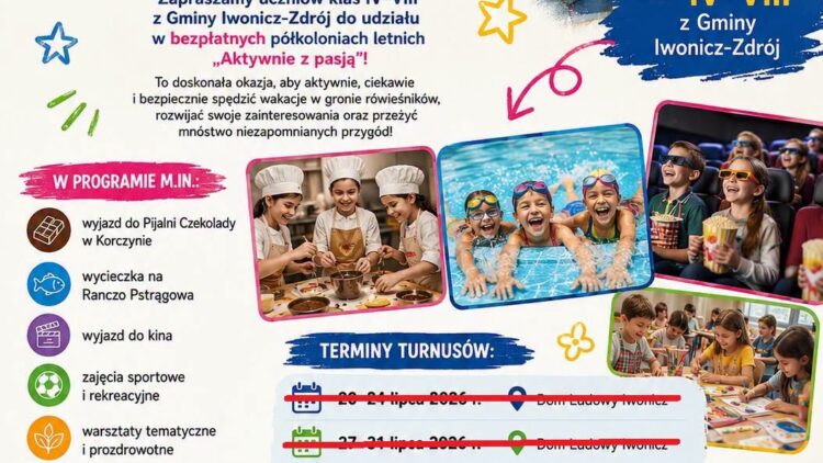 Przypominamy! Trwają zapisy na bezpłatne półkolonie letnie „Aktywnie z pasją” 2026!